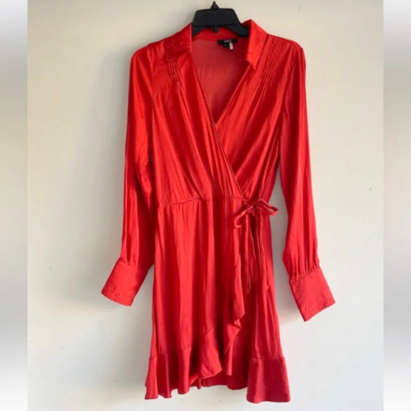 Paige parisa rust color red embroidered satin wrap dress 22260 - Picture 4 of 13